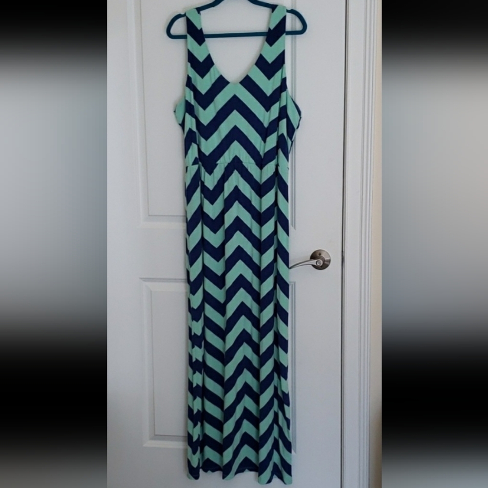 GAP Factory Green & Blue Chevron Sleeveless Maxi Dress - Size XXL